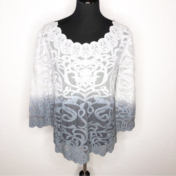 Anthropologie Meadow Rue blue gray ombre lace mesh top size Medium - Picture 1 of 16